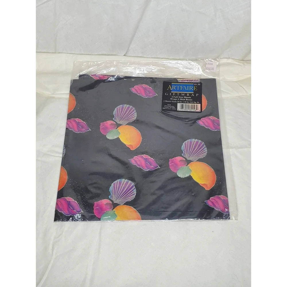 Vintage Artfaire Gift Wrap 4 Sheets Sea Turtle Coral Reef Shells Ocean 20x30